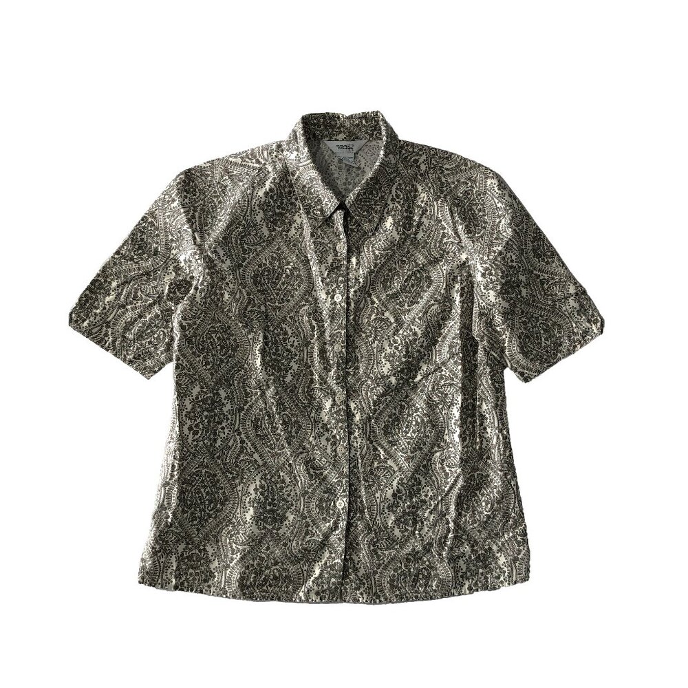 Northern Reflections Womens S/P Paisley Floral Cotton Button Down Shirt Top